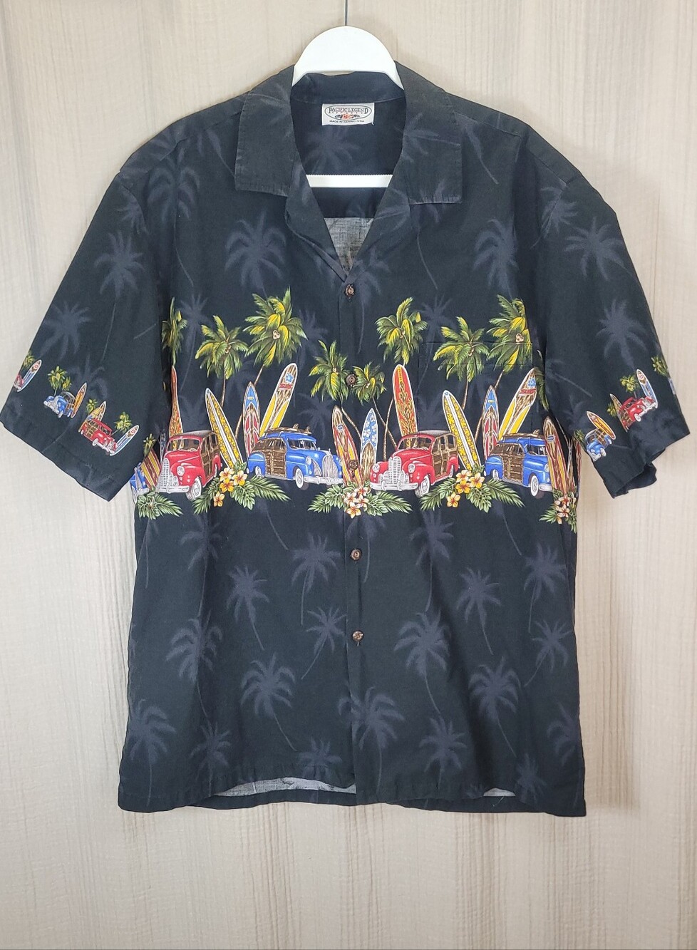 Vintage Pacific Legend Classic Car Print Hawaiian Shirt 90s Y2K Woody Large